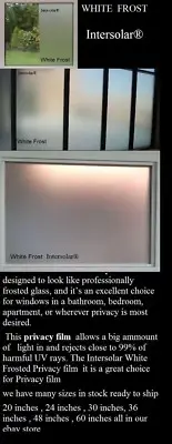 Privacy Frosted Home Bedroom Bathroom Glass Window Film 36 inch x 50' ft white