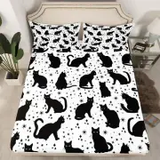 Feelyou Kids Cat Fitted Sheet Queen Size Cats Print Bed Sheet Set for Boys Gi...