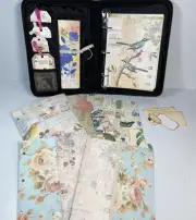 Handcrafted Altered Junk Journal Zipper Binder Dividers Blue Roses 8" X 11"