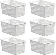 LISNSMY 6-Pack Plastic Storage Baskets Set of Stackable Plastic Baskets Sturdy Storage Containers with Handle for Shelves Drawers Desktop Closet Classroom Office