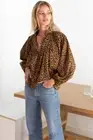 India Collection Emerson Fry Emmaline Organic Cotton Leopard Blouse Shirt XS