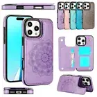 For iPhone 16 15 14 13 12 11 Pro Max XR 8 7 Leather Card Slot Pattern Case Cover