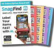 [SnapFind] Smart QR Code Labels – AI Auto-Labeling, No Typing! Storage Bins & Moving Containers – iOS and Android App – 48 Color-Coded Stickers (2.5" x 2.5")