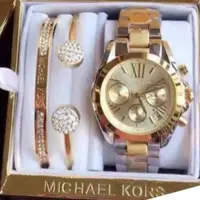 在飛比找蝦皮購物優惠-MICHAEL KORS MK手錶玫瑰金色三眼鋼帶 圓盤石英