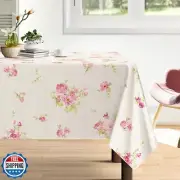 Arquiel Pink Floral Tablecloth Waterproof, Beige Table Cloth Rectangle Stain