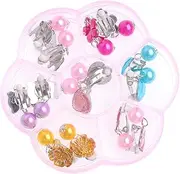7 Pairs of Clip Girls Earrings, Princess Earrings, Heart Shape Butterfly and Floral Pattern, Princess Earring Set, Einheitsgröße, Plastic, No