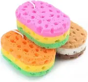 3 Pcs Bath Sponge for Women/Men/Teenager, Exfoliating Bath Sponge Body Sponges Shower, 3 Colors Pouf Foam Loofahs Sponge to Spa Reusable