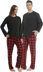 YUSHOW Matching Pjs for Couples,Plaid Pajama Set for Women and Men Soft Warm Fleece Shirt and Pants Sleepwear Set