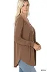 Women's Henley Neck Front/Back Yoke Shirring Long Sleeve Soft Rayon Blend Top