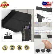 Luxury Mist Gray Bed Wedge Pillow - Headboard Organizer with Storage Pockets