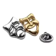 Polished Theatre Masks gold/silver-plated pin badge gift musician conductor teac