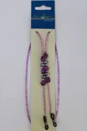 Sun Tropez Beaded Eyeglass Cord Gold Color Veined Purple Stones Silver Clr Bells