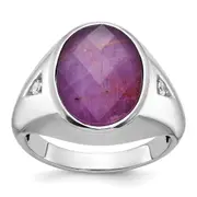 14k White Gold Men's Oval Gemstone and Diamond Ring Mounting