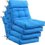 Barydat 4 Pack High Back Chair Cushion Indoor Outdoor Tufted Seat and Back Chair Rocking Pads Lounge Porch Seat Cushion with Ties for Patio Furniture, 43.4 x 21 x 3.3 Inch(Blue)