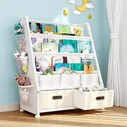 GoTiling Bookshelf and Toy Storage: Bookshelf for Kids Room with Two Drawers to Storage Books and Toys Organizer - Sling Book Shelves with 3 Side Pockets for Nursery, Bedroom, Playroom