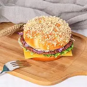 Kmiunty 1Pcs Artificial Hamburger Fake Burger Simulation Realistic Bread Model Photography Prop for Home Kitchen Party Decoration (Round Hamburger)