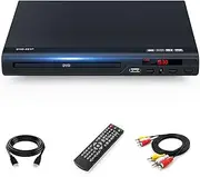 TLarder DVD Player for TV with HDMI Output, 1080p Upscaling, Plays All Formats & Regions, USB Port, Multi-Formats DVDs/CDs Supported, Remote Control and AV/HDMI Cable Included