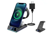 5-in-1 Fast Wireless Charger Station with Time Function, Alarm Clock and LED Lights (15W) with 18W Qualcomm Adapter
