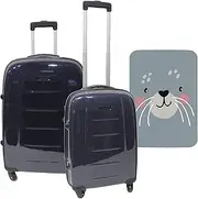 [WELL HOME MOBILIARIO & DECORACIÓN] Set of 2 Trolleys Suitcases with Protective Cover'Cutie Cat', Multicoloured, Suitcases with 4 Wheels and Protective Case, Multicoloured, Suitcases with 4 Wheels and