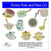 Embroidery Design Set - Funny Pots and Pans - 13 Designs - 9 Formats - USB Stick