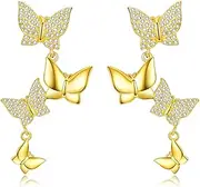 [praymos] Stud Earrings 925 Sterling Silver Girls Children Ladies Earrings Butterfly Small Gifts for Women