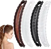 Alpinleux 4 Pcs Banana Hair Clips for Women, Large Double Combs Hair Claw Clips, Banana Clip Hair Accessories for Long Short Thick and Thin Hair (4 Colors)