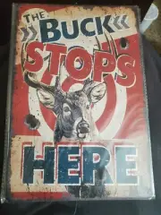 The Buck Stops Here Tin Sign Tacker mancave 8x12 hunting Deer garage metal rare