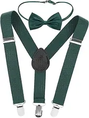 [COSMEVIVI] Unique Set: Bow Tie Suspenders Elastic Dress Suspenders for Boys Adjustable Suspenders for Pants