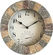 Home Accessories Clocks Garden Clocks Outdoor Waterproof, Moisture and Dustproof Outdoor Clocks for The Garden Wall Mounted with Temperature and Humidity Outside Clock Resin Round