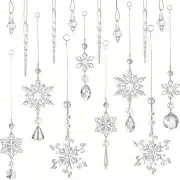 NNETM Crystal Elegance: Set of 16 Transparent Christmas Snowflake Ornaments