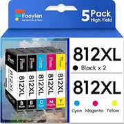 Fooylen 812XL Ink Cartridges Compatible for Epson 812 XL 812XL T812XL T812 for Workforce Pro WF-3820 WF-3825 WF-4830 WF-4835 WF-7830 WF-7840 WF-7845 (5-Pack, 2BK/1C/1M/1Y)