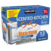 Kirkland Signature Drawstring Kitchen Trash Bags - 13 Gallon/49L - 200 Count - Durable and Convenient Waste Disposal