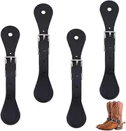 SUPERFINDINGS 4Pcs Leather Spur Straps Black Single Ply Spur Straps 4 Holes Adjustable Boot Straps Handmade Western Accessories for Horse Riders Cowboy Western Men Women