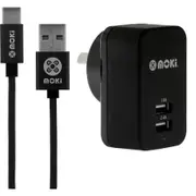 Moki Braided Type-C to USB SynCharge Cable + Wall Charger