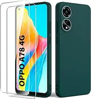 [Byvuwiay] Case for Oppo A78 4G, with 2 Pieces Tempered Glass, Anti-Scratch Shockproof Case, TPU Soft Bumper Protective Case for Oppo A78 4G - Dark Green