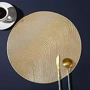 FAVE Golden Round Placemats Vinyl Slip Resistant Table Mats Set of 6 Washable Vinyl Hollowout Textures Placemats for Dining Table Durable PVC Table Mats（15 x15,Gold）