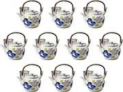 Setomonohonpo, Set of 10, 2-Color Round Flower with U No. 6 Earthen Bottle (5.7 x 4.3 inches (14.5 x 11 cm), 1050cc (1,050cc) | Arita Yakito Bottle, Made in China