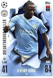 Match Attax Extra 2023 2024 Jeremy Doku Breakthrough Baller Trading Card