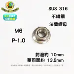 法蘭螺母 SUS316 不鏽鋼 M6 突緣 凸緣螺母 螺帽 馬車螺母 NW06C3 ✩368螺絲✩