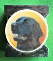 4pc Set of Yellow & Black Labrador Retriever 4" Coasters w/ Caddy Absorbent NIP