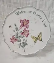 Lenox "Butterfly Meadow" Welcome Home Y'all Ceramic Trivet NIB COA and Stand