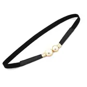 3PCS Women Double Pearl Belt PU Leather Dress Skirt Waist Elastic Thin Belts Ladies Waistband