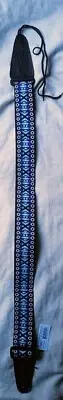 Guitar Strap Hootenanny Style Weave Blue Embroidery With Leather Ends And String
