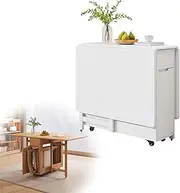 [ZLGONRL] Wooden Convertible Tables for Small Spaces Drop Leaf Tables Folding Craft Table Collapsible Kitchen Table Compact Dining Table,White,14cm