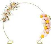 Fikowo Metal Balloon Arch, Round Arch Backdrop Stand 8 FT(2.5M) Large Golden Circle Arch Frame with Base for Birthday, Wedding, Party, and Baby Shower Photo Background Decorations (Gold)