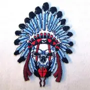 SKULL WAR BONNET EMBROIDERED PATCH P439 iron on sew biker JACKET patches NEW