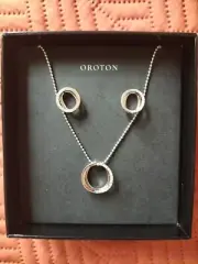 OROTON Pave O Necklace and Earrings Set Silver NEW in Box RRP AUD175