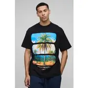 Mens Black Oversized Palm Tree Graphic T-Shirt