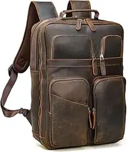 Polare 17.3 Inch Full Grain Leather Backpack for Men and Women Multi Pockets Business Travel Laptop Rucksack