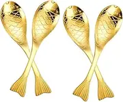 OSOLADY 4Pcs Metal Fish Shaped Spoons Unique Dessert and Soup Spoons for Compact Lightweight Silverware for Dining and Creative Serving